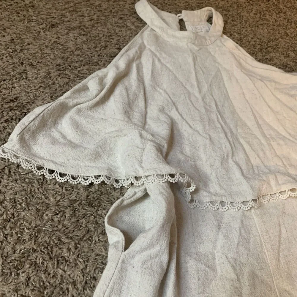 Sage The Label Women Sz S Sleeveless Romper Linen Layered Look High Neck Pockets - Picture 6 of 7